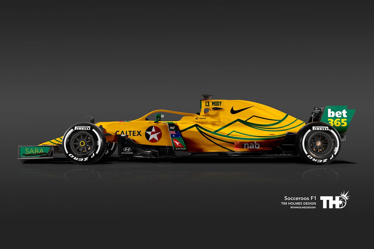 <b>Australia</b>
<br>El diseño retoma los colores del uniforme del equipo, los cuales no tienen nada que ver con los tonos de la bandera del país. Los tonos verde y amarillo dorado hacen homenaje al zarzo dorado, la flor nacional de Australia.
<br>Jugador: N° 13 Aaron Mooy (mediocampista)