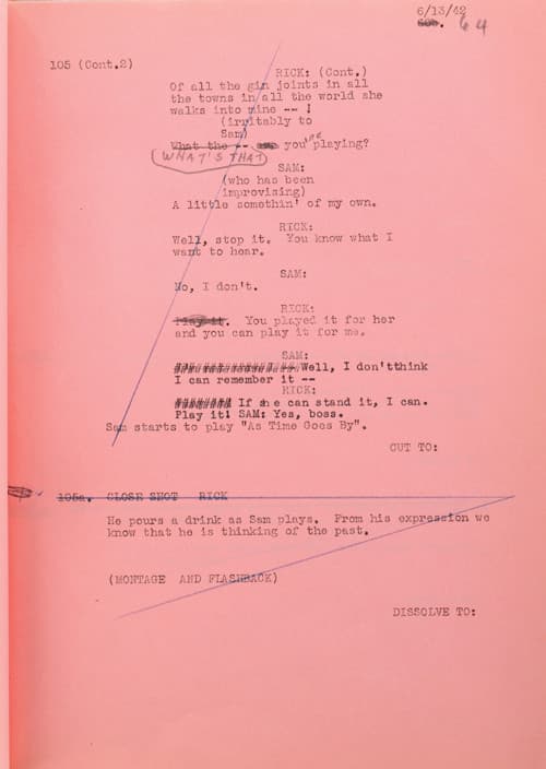 El guión de la película Casablanca, considerado el mejor libreto de todos los tiempos, con apuntes de uno de los productores. Valor en subasta: $20,000 – $30,000.