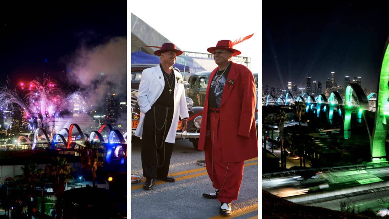Una caravana de Lowraiders con varias generaciones de hispanos, fueron los primeros en transitar el viaducto, ‘
<a href="https://www.univision.com/local/los-angeles-kmex/viaducto-calle-6-boyle-heights-los-angeles" target="_blank">sixs street bridge</a>’ , que conecta al centro de Los Ángeles con Boyle Heights en el Este de Los Ángeles.