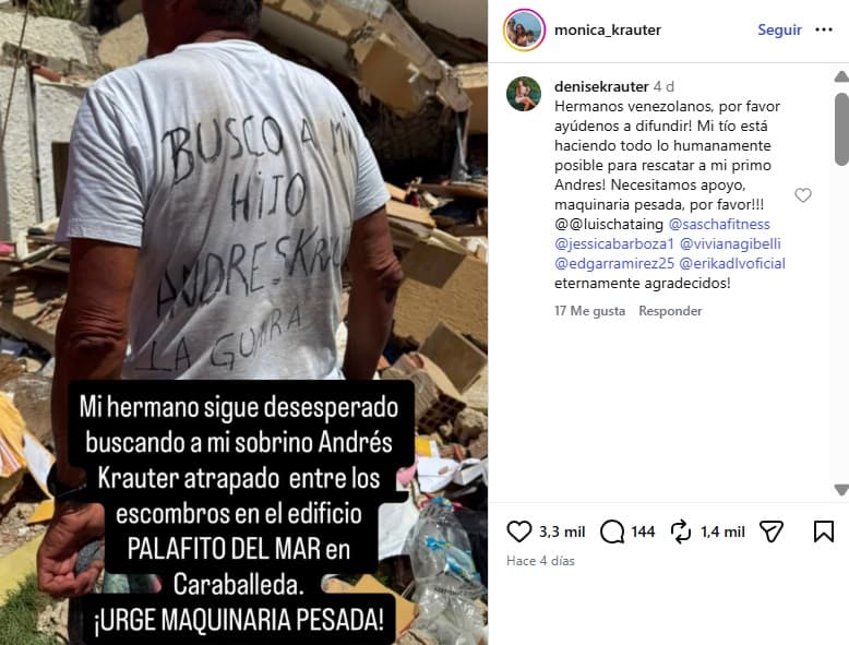 Papá de Andrés Kräuter lo buscaba entre los escombros.