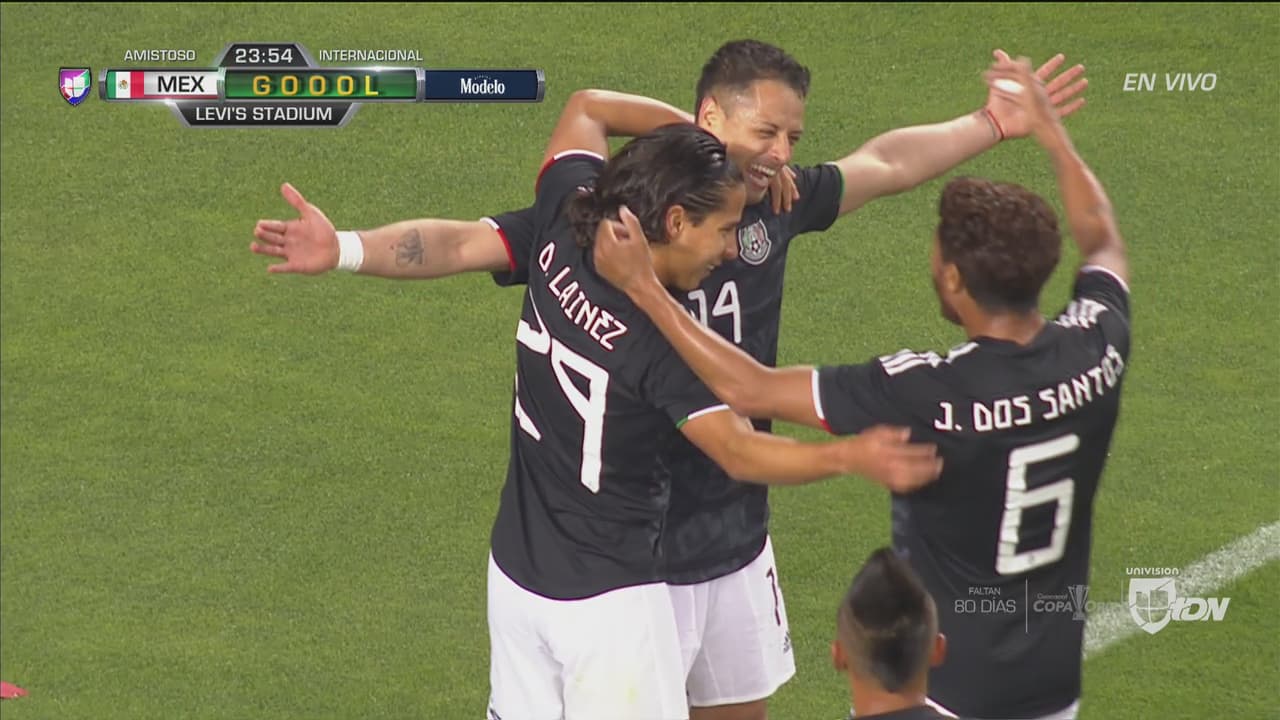 Golazo de Javier Hernández tras una mágica asistencia de Jona dos Santos