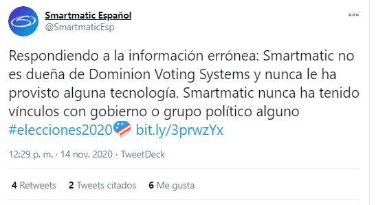 Captura de pantalla tomada de Twitter el 14 de noviembre de 2020.