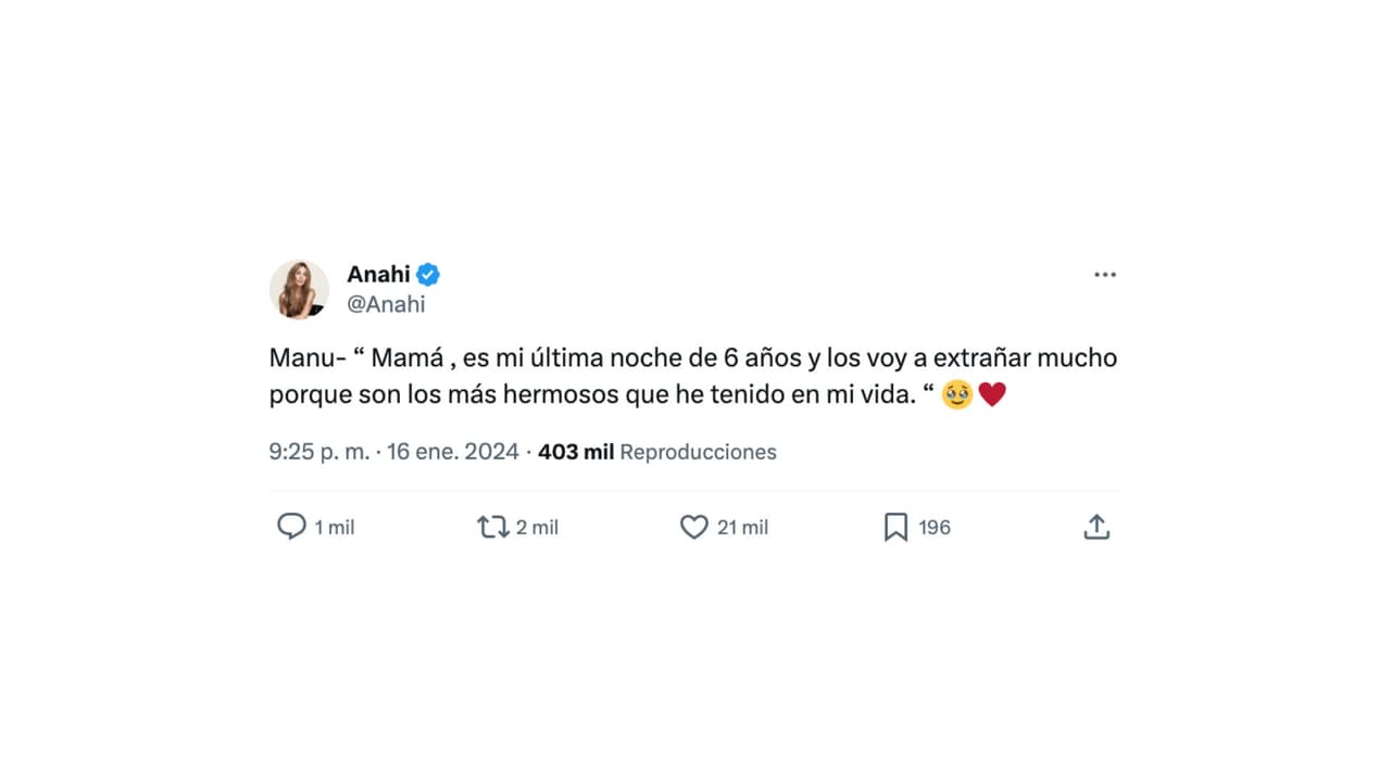 Anahí compartió los sentimientos de su hijo previo a celebrar su cumpleaños 7.