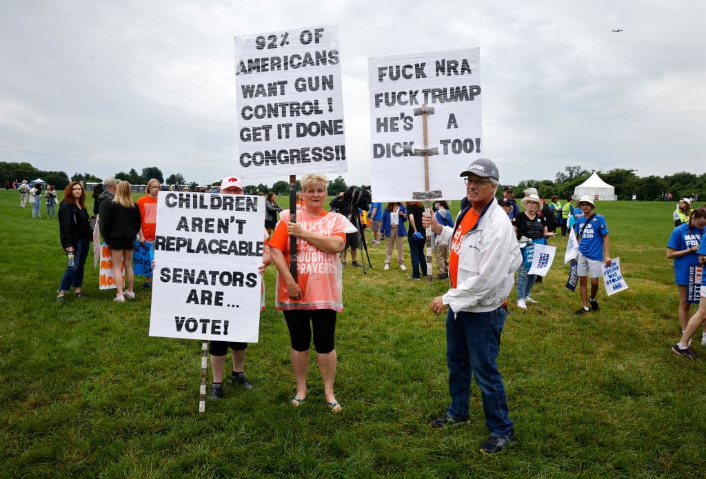 A pesar de la lluvia en la capital, desde muy temprano, antes de que comenzara la manifestación, decenas de personas ya se habían congregado con carteles. Uno de ellos decía: “Los niños no son reemplazables, los senadores sí. ¡Vota!"
