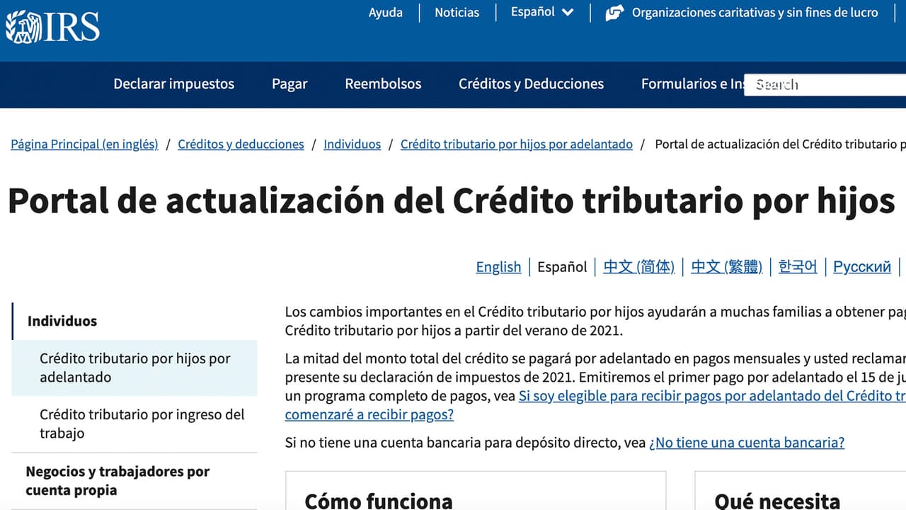 La nueva herramienta en el portal de actualización del
<a href="https://www.univision.com/local/houston-kxln/explicamos-cuando-llega-el-pago-por-el-credito-tributario-de-3-600-en-texas">crédito tributario</a> por hijos del IRS, permite actualizar sus ingresos a las familias que reciben pagos mensuales por adelantando.