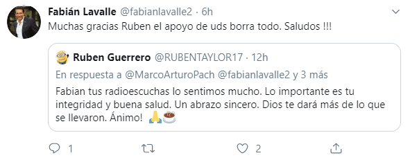 El conductor de televisión recibió mensajes de apoyo por parte de sus seguidores en Twitter. De esta manera, Lavalle se convirtió en el famoso 14 en ser víctima de ladrones en México en 2019.