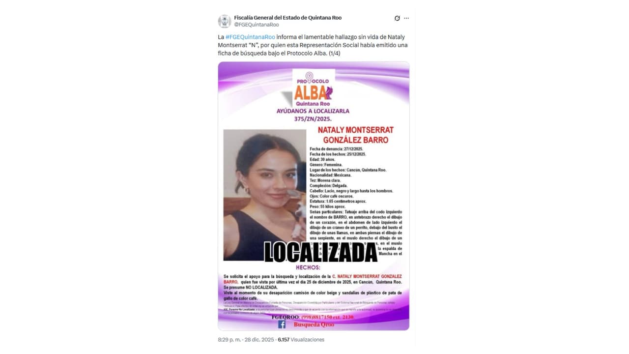 Nataly fue localizada sin vida.
