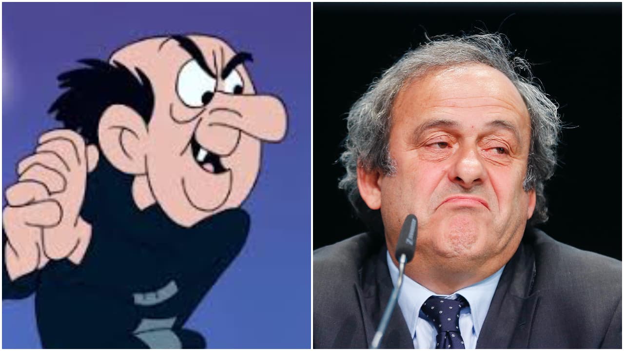 <b>Michel Platini y Gargamel</b>
<br>El exfutbolista francés y expresidente de la UEFA, parece tener un doble y se trata de Gargamel, es el antagonista y villano principal de la clásica serie de cómic 'Los Pitufos'.