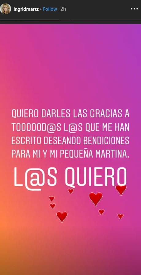La actriz también aprovechó para agradecer a sus seguidores, quienes no han dejado de felicitarla y mandarle buenos deseos para la bebé.