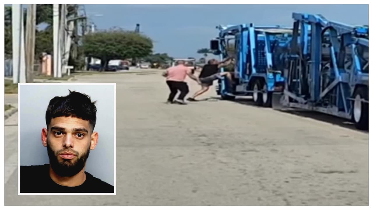 Captan en video el momento en que camioneros detienen el robo de un vehículo en Miami-Dade