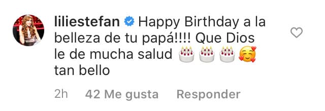 La copresentadora de
<b><a href="https://www.univision.com/shows/el-gordo-y-la-flaca" target="_blank">El Gordo y La Flaca</a> </b>le escribió: "¡Feliz cumpleaños a la belleza de tu papá! Que Dios le dé mucha salud, tan bello".
<br>