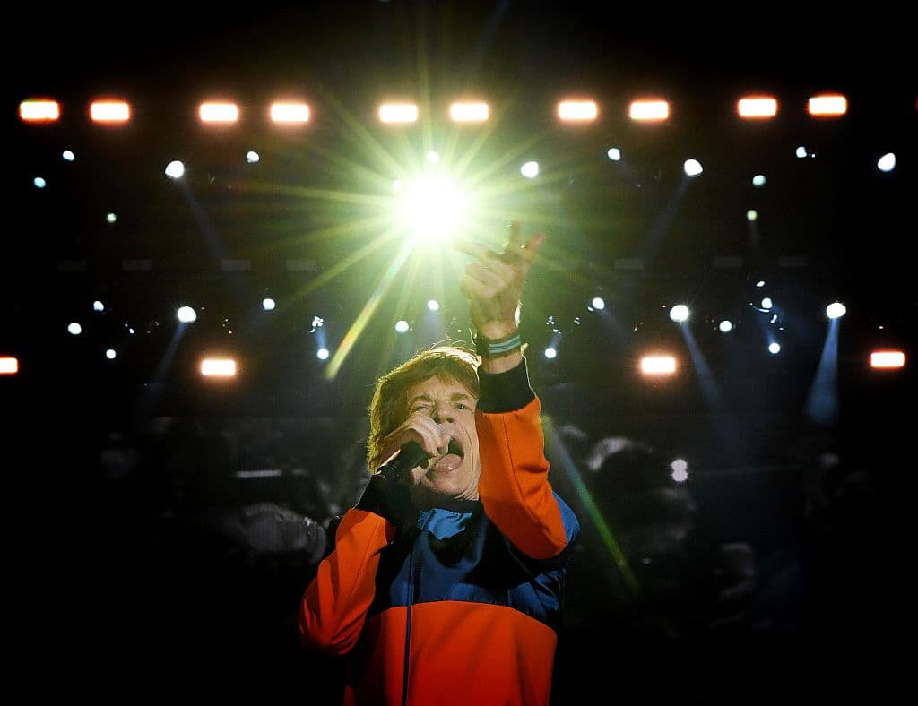 Mick Jagger leads the Rolling Stones as they perform during the Desert Trip music festival at Indio, California on October 7, 2016. The Desert Trip weekend will mark what will likely become the highest-grossing music festival of all time as six acts who form rock's canon -- the Rolling Stones, Paul McCartney, Roger Waters, The Who, Bob Dylan and Neil Young -- play in the desert of southern California. / AFP / Mark RALSTON (Photo credit should read MARK RALSTON/AFP/Getty Images)