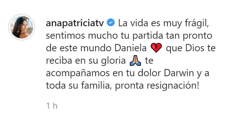 <b><a href="https://www.instagram.com/p/CTCjYZ7AMhR/" target="_blank">"La vida es muy frágil"</a></b>, escribió al inicio de su mensaje en Instagram y se solidarizó con Darwin Cipion ante esos difíciles momentos. 
<br>