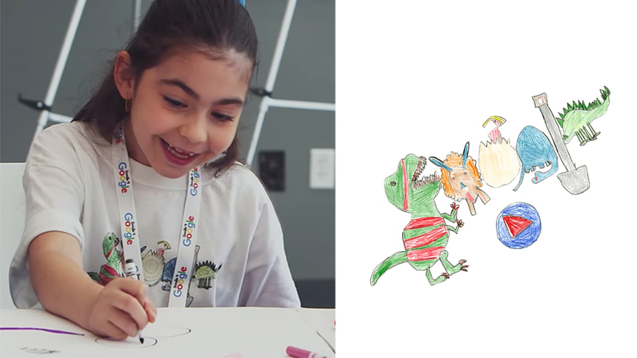 "Lo que me inspira": la historia detrás del doodle de dinosaurios que dibujó una niña de 7 años