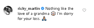 “Nada como el amor de una abuela. Lo siento por tu pérdida”, escribió Ricky Martin en la publicación de Casper.
