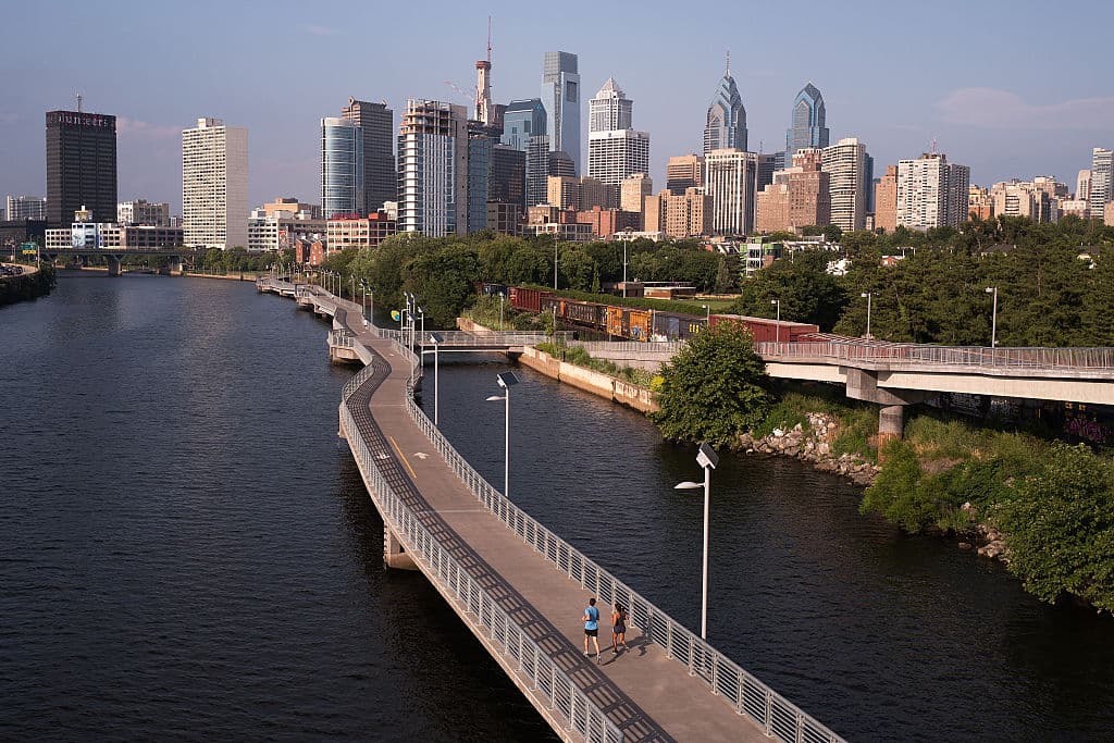PHILADELPHIA, PA - JULY 22: A view of downtown Philadelphia, overlooking the Schuylkill River and Schuylkill Banks Boardwalk, July 22, 2016 in Philadelphia, Pennsylvania. The Democratic National Convention will formally kick off on Monday in Philadelphia. (Photo by Drew Angerer/Getty Images)