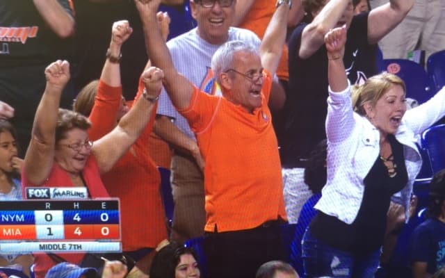 Olga, Ralph and Maritza celebrating in the stands at Marlins Park. Courtesy of the Fernández family/Univision.