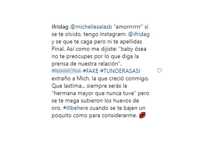 Por eso Frida no se quedó con los brazos cruzados y respondió en la publicación de manera directa y con un tono crítico e irónico.
<br>