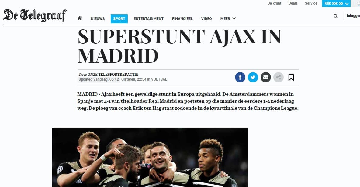 De Telegraaf (Holanda) - "Supertruco del Ajax en Madrid"