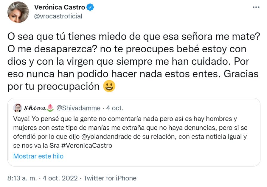 Sin mencionar a Yolanda Andrade, dejó claro que no teme por su integridad, pues algunos de sus fans se preocupan por su seguridad.
<br>