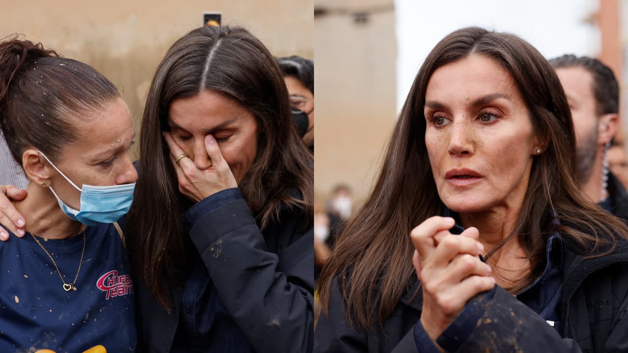 La reina Letizia durante su visita a Paiporta este domingo en donde fue recibida con gritos, así como lanzamiento de lodo.