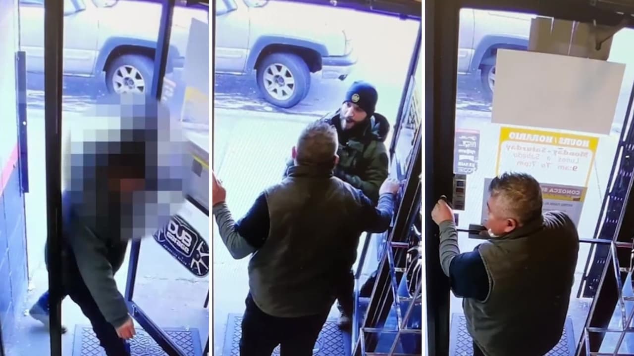 Agente federal intenta ingresar a un negocio durante una persecución en Las Empacadoras, pero se lo impiden