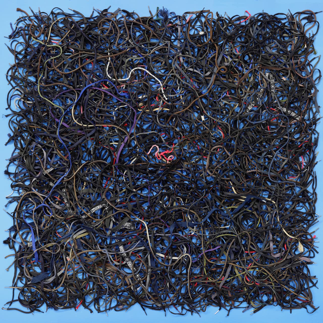 <b>‘Cordones de zapatos azul’</b>. Kiefer, de 60 años de edad, estima que tiene más de 100,000 artículos recolectados y almacenados en alrededor de seis años. La serie fotográfica apenas incluye una fracción de los objetos, así que su proyecto es seguir trabajando en estas imágenes. Para el fotógrafo la forma como fueron organizados y el color de fondo ayuda a la percepción de humanidad en los objetos, y que no sea una simple “observación científica”.