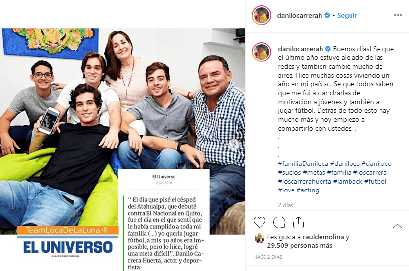 "Sé que todos saben que me fui a dar charlas de motivación a jóvenes y también a jugar futbol. Detrás de todo esto hay mucho más y hoy empiezo a compartirlo con ustedes", publicó el actor.