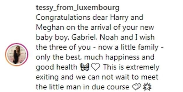 <b>“Felicidades queridos Harry y Meghan</b> por la llegada de su bebé. (Mis hijos) Gabriel, Noa y yo les deseamos lo mejor a su ahora pequeña familia, mucha felicidad y salud. Es muy emocionante y
<b> no podemos esperar el momento en <a href="https://www.univision.com/famosos/meghan-markle-publicara-la-primera-foto-de-su-bebe-en-instagram-8-razones-por-las-que-estamos-convencidos-de-ello-fotos">conocer al pequeño</a>” </b>, escribió.