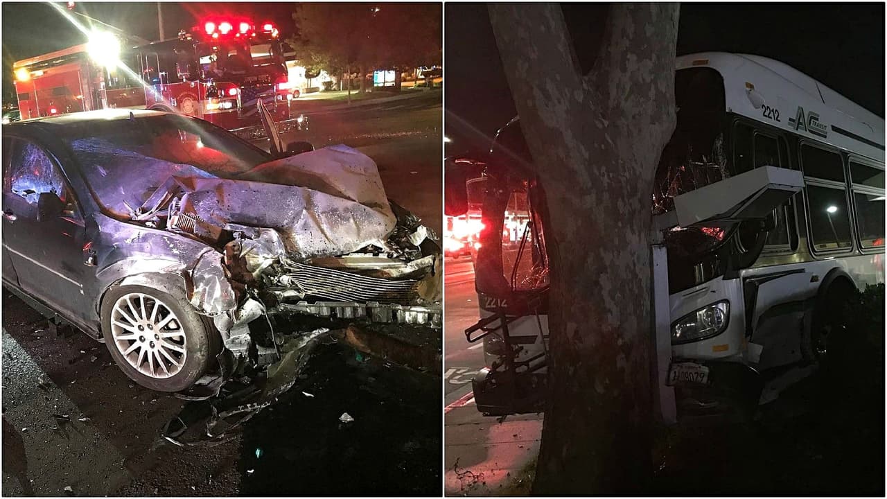 Aparatoso accidente entre un autobús  y un auto deja a 5 personas hospitalizadas en Union City 