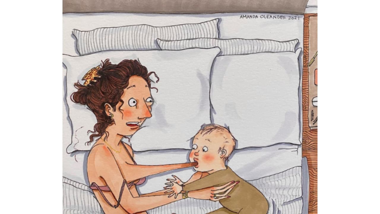 Ilustración de Amanda Oleander sobre la maternidad y la llegada de un nuevo bebé