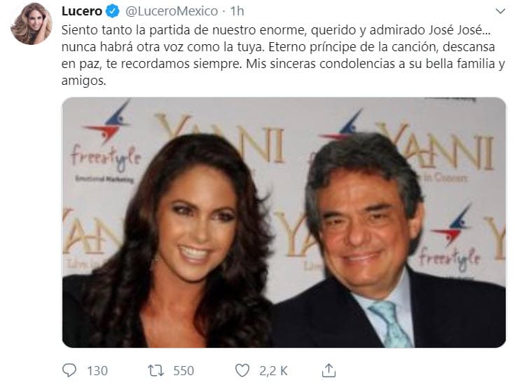 Lucero expresó su sentir con unas palabras y una fotografía junto a José José.