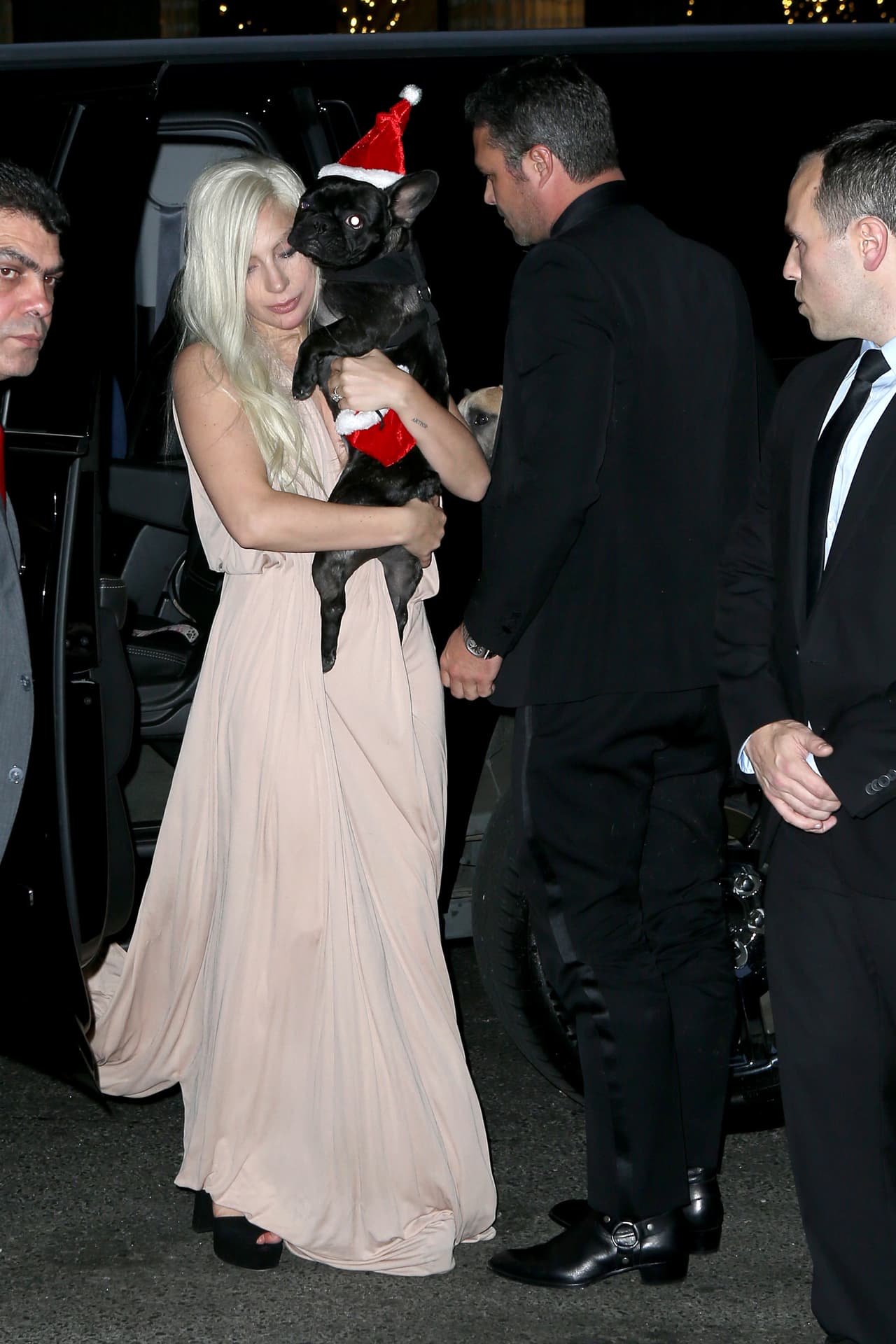 La cantante fue vista saliendo de su departamento acompañada por su prometido Taylor Kinneay y fue a un lunch para celebrar a las mujeres en los Billboard y llevó a sus perritos navideños.