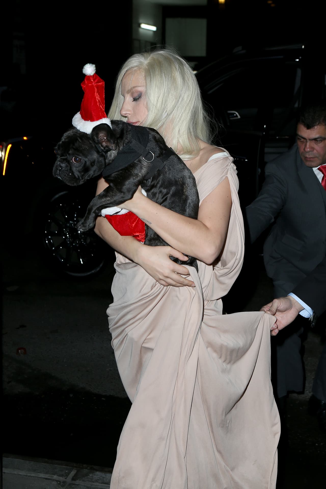 La cantante fue vista saliendo de su departamento acompañada por su prometido Taylor Kinneay y fue a un lunch para celebrar a las mujeres en los Billboard y llevó a sus perritos navideños.