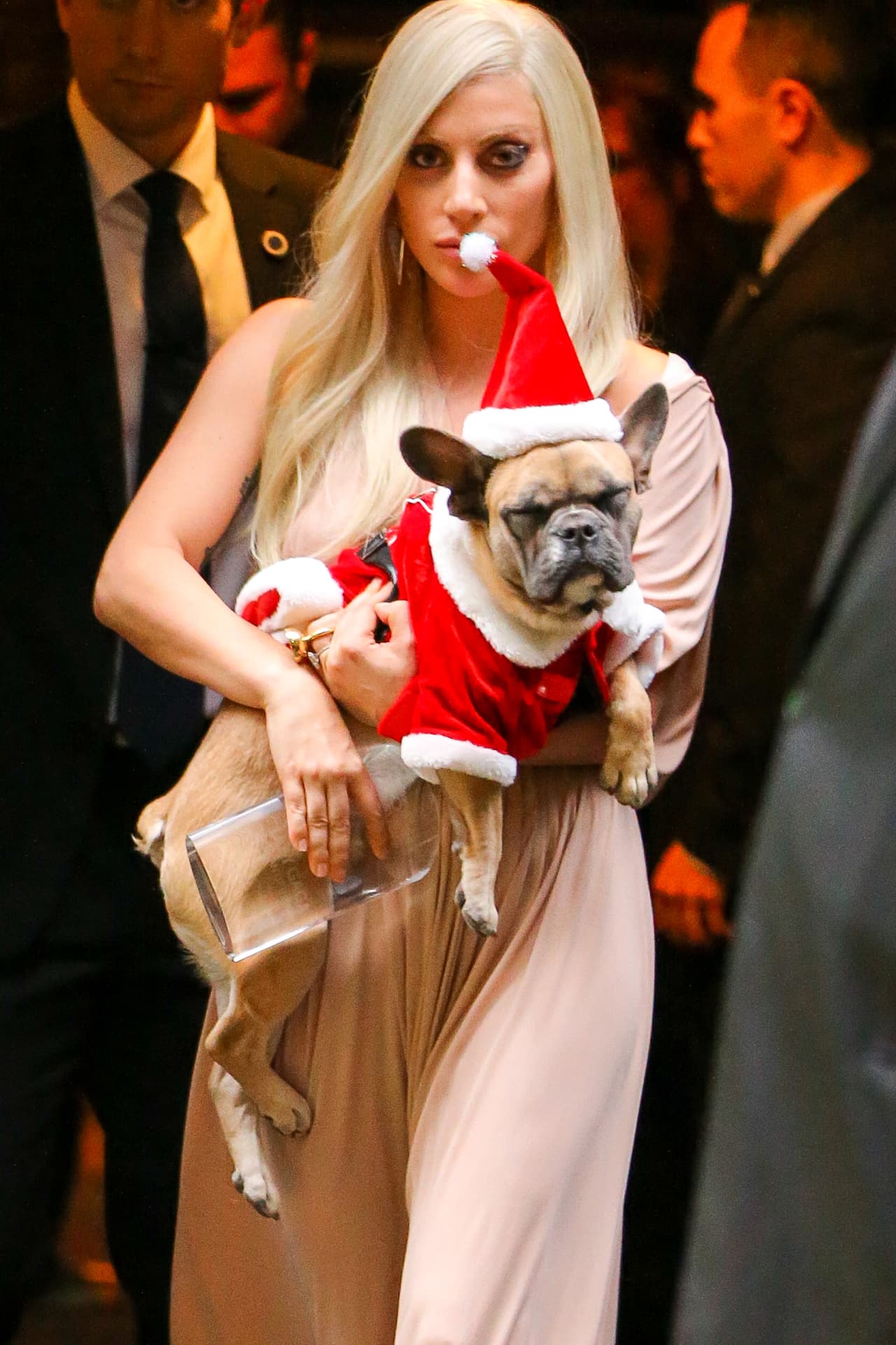 La cantante fue vista saliendo de su departamento acompañada por su prometido Taylor Kinneay y fue a un lunch para celebrar a las mujeres en los Billboard y llevó a sus perritos navideños.