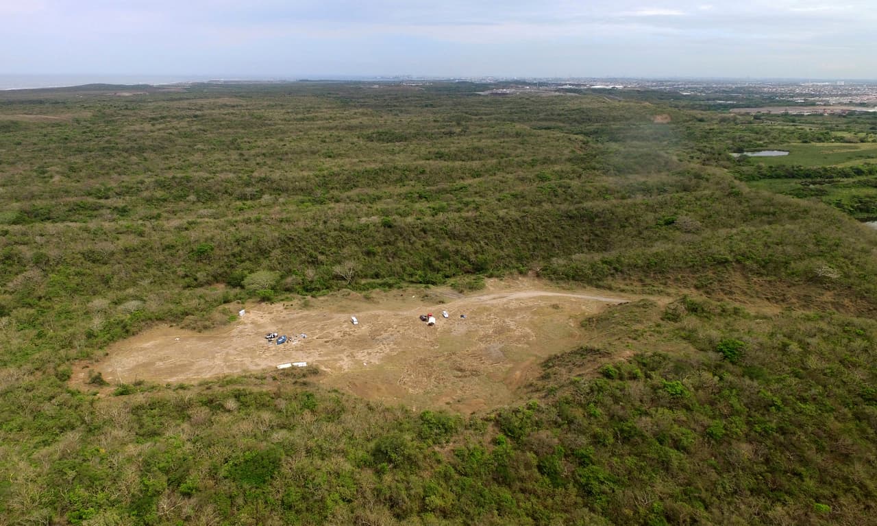 Aerial view of Colinas de Santa Fe, where the mass graves were found near the Gulf of Mexico, on the outskirts of the city of Veracruz. Authorities continue to explore the area. March 15, 2017