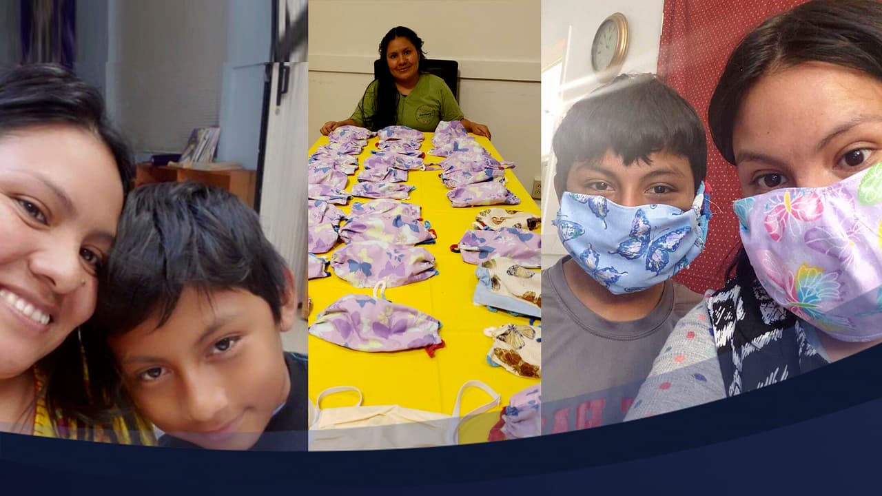 Indocumentada hispana refugiada en una iglesia para evitar su deportación fabrica mascarillas para indigentes