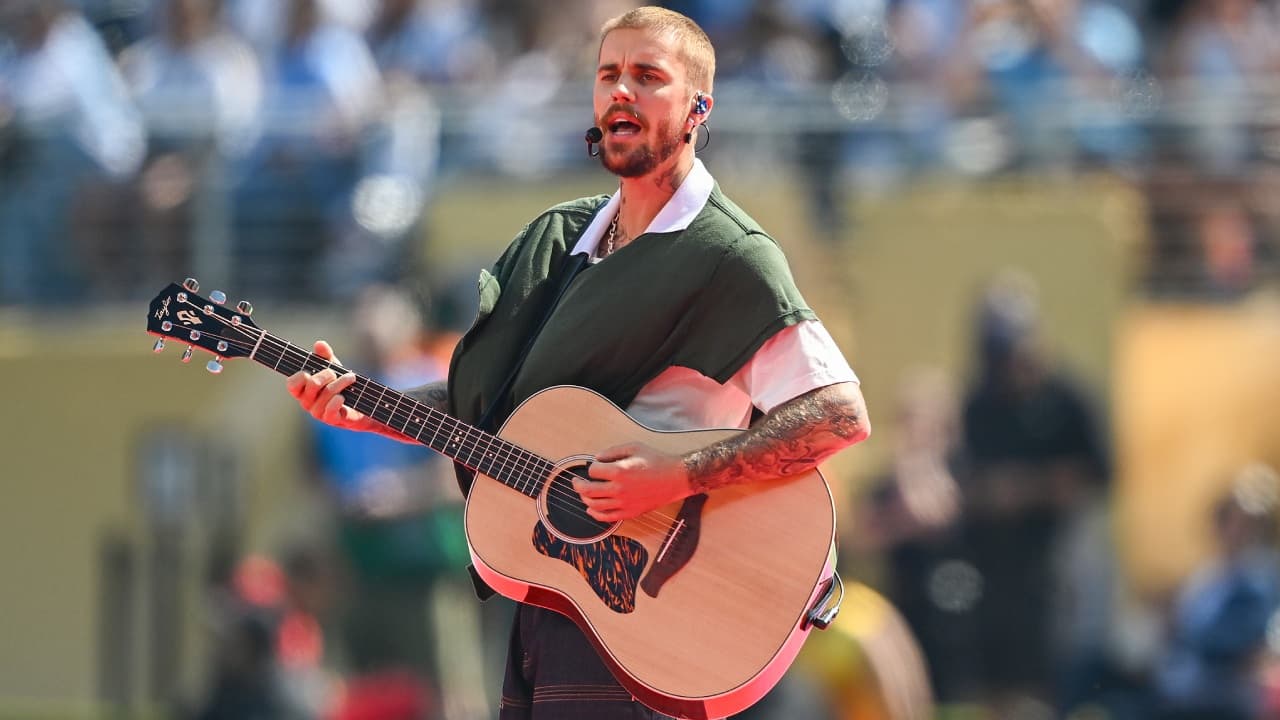 Justin Bieber en el show de medio tiempo del Mundial.