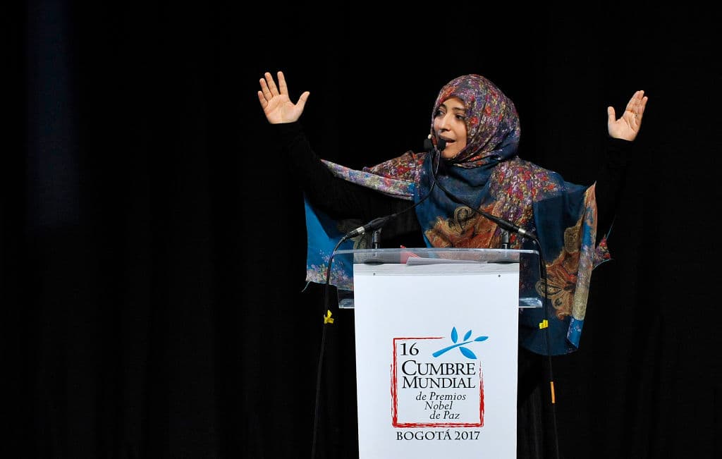 A la activista yemení Tawakkol Karman, premio Nobel de la Paz del 2011, le correspondió dar el discurso de apertura