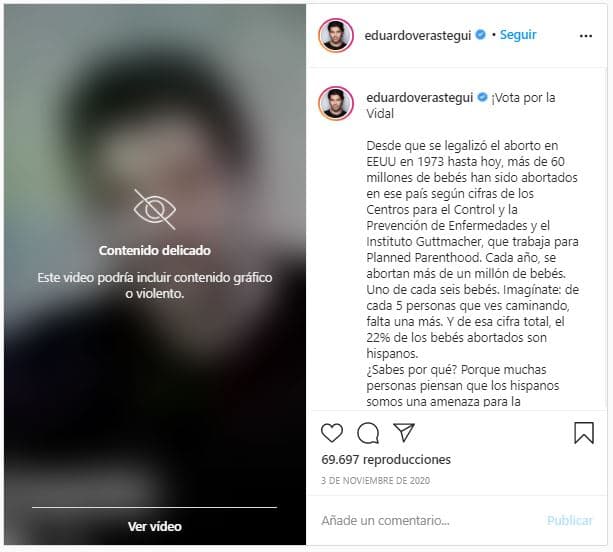 En noviembre pasado, compartió un video en Instagram en el que llamó "presidente provida" a Donald Trump y recordó que el también empresario "se opone a los esfuerzos de las Naciones Unidas para hacer del aborto un derecho humano internacional".