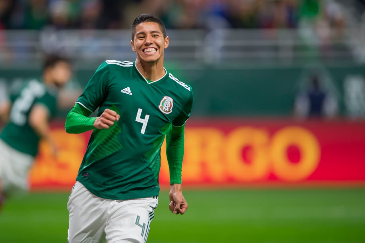 Action Photo during the match Mexico vs Bosnia - Herzegovina Corresponding friendly match against Bosnia and Herzegovina at Alamodome Stadium. Foto de accion durante el partido Mexico vs Bosnia - Herzegovina Partido amistoso, en el Estadio Alamodome, en la foto: Hugo Ayala celebra su gol de Mexico 31/01/2018/MEXSPORT/Cristian de Marchena.