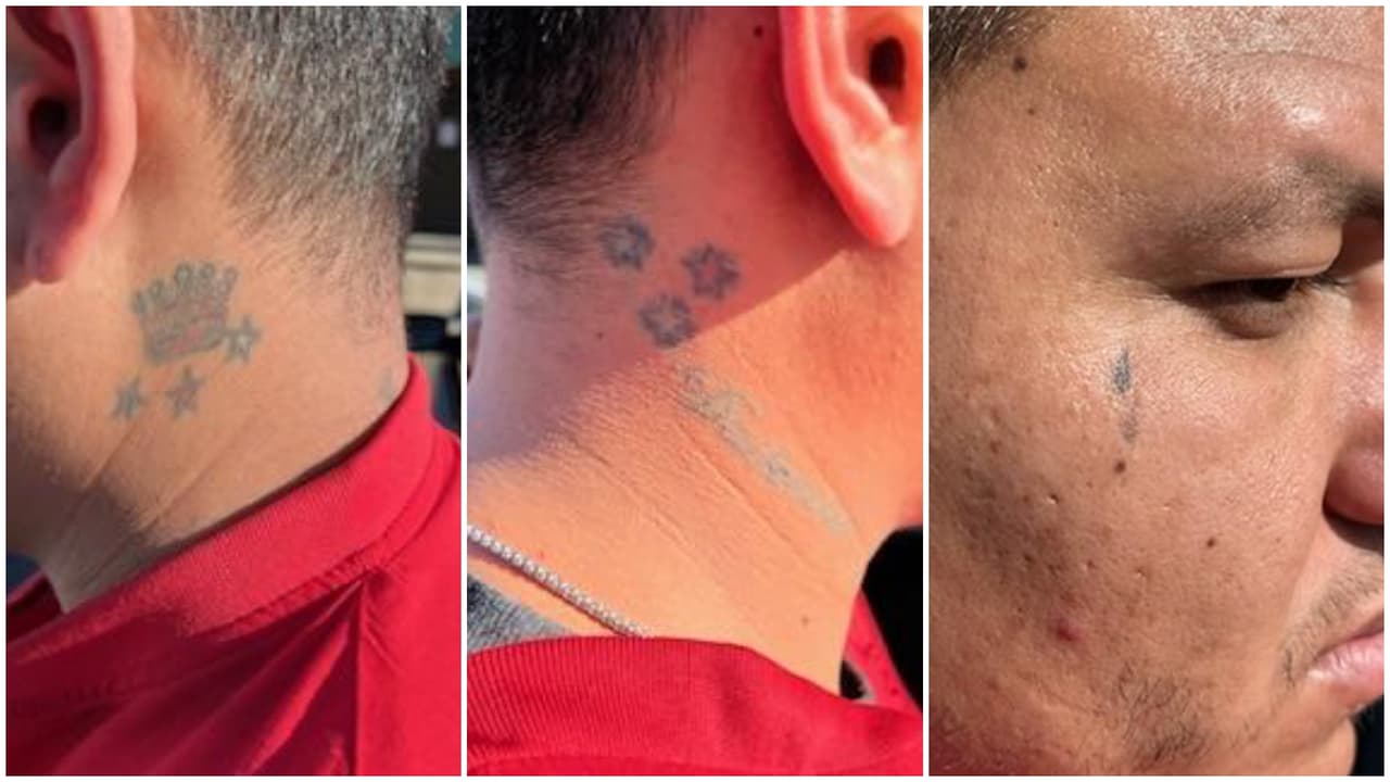 En otras imágenes incluidas en la Moción de Detención presentada por el Distrito Medio de Georgia muestra los tatuajes del sospechoso Diego Ibarra. Tatuajes que para las autoridades indicarían su afiliación al Tren de Aragua.