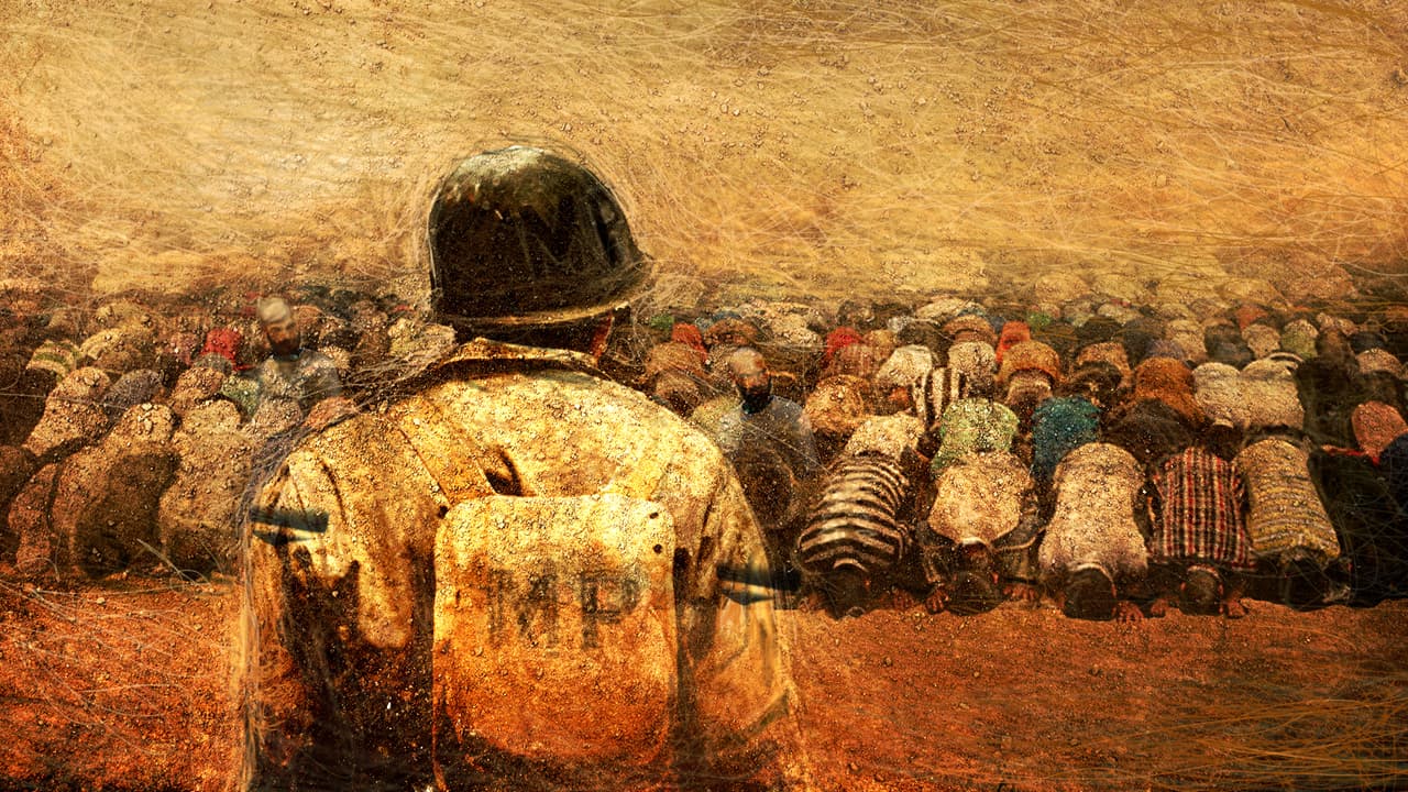 Ilustración del Coronel Claudio observando a detenidos iraquíes en Tal Afar