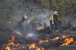 Bomberos trabajan para contener el fuego en California.