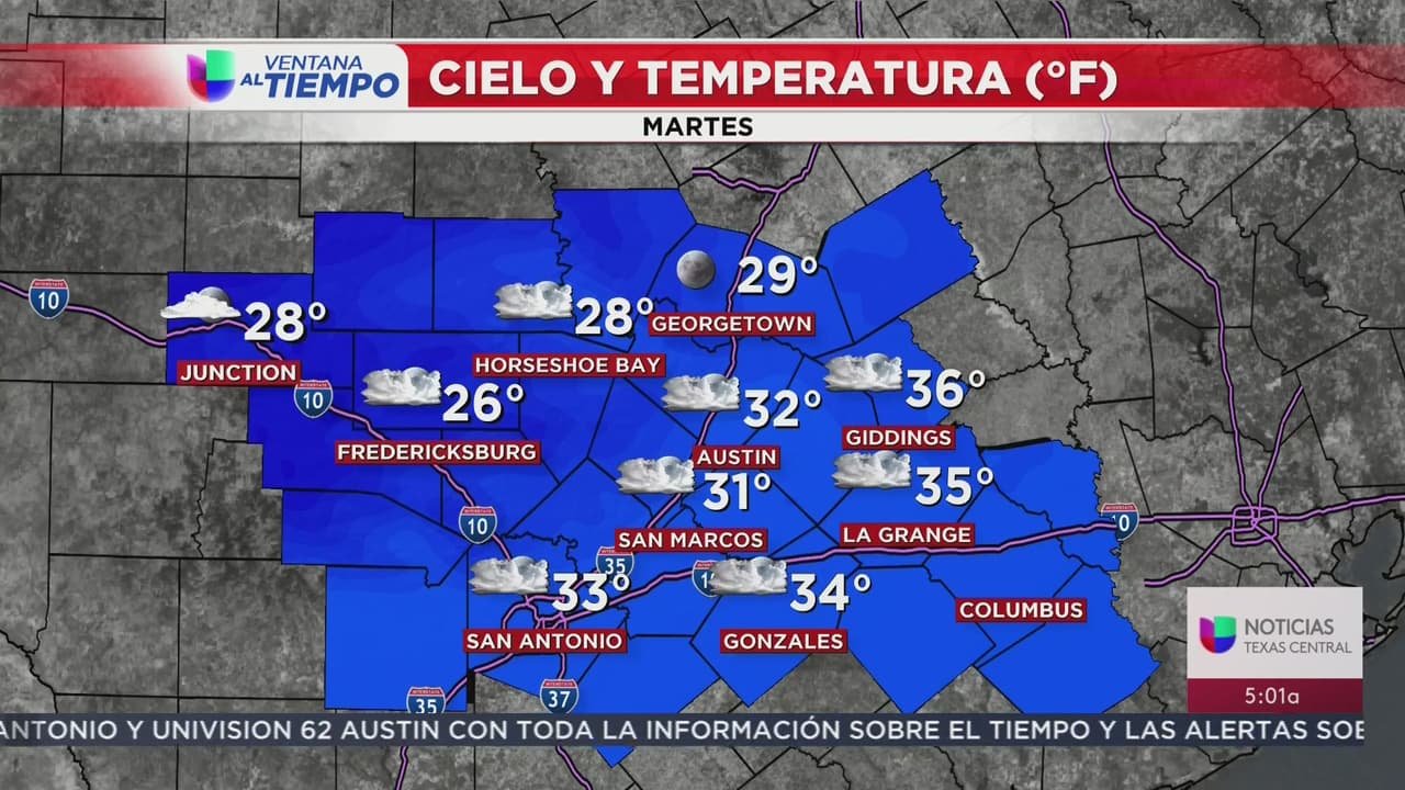 Temperaturas heladas y condiciones peligrosas para algunos sectores del centro de Texas