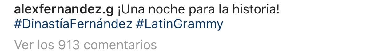El nieto de Vicente de Fernández escribió: "
<b>¡Una noche para la historia! </b>Dinastía Fernández. Latin Grammy".
<br>