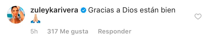 Junto al mensaje de Chiqui, la 
<b><a href="https://www.univision.com/famosos/tenemos-la-foto-de-ricky-martin-que-provoco-el-desahogo-de-la-ex-miss-universo-zuleyka-rivera-fotos">ex Miss Universo puertorriqueña, Zuleyka Rivera</a></b>, se expresó agradecida porque el equipo, físicamente, estaba bien.