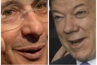 Álvaro Uribe y Manuel Santos, respectivamente ex presidente y actual presidente de Colombia.