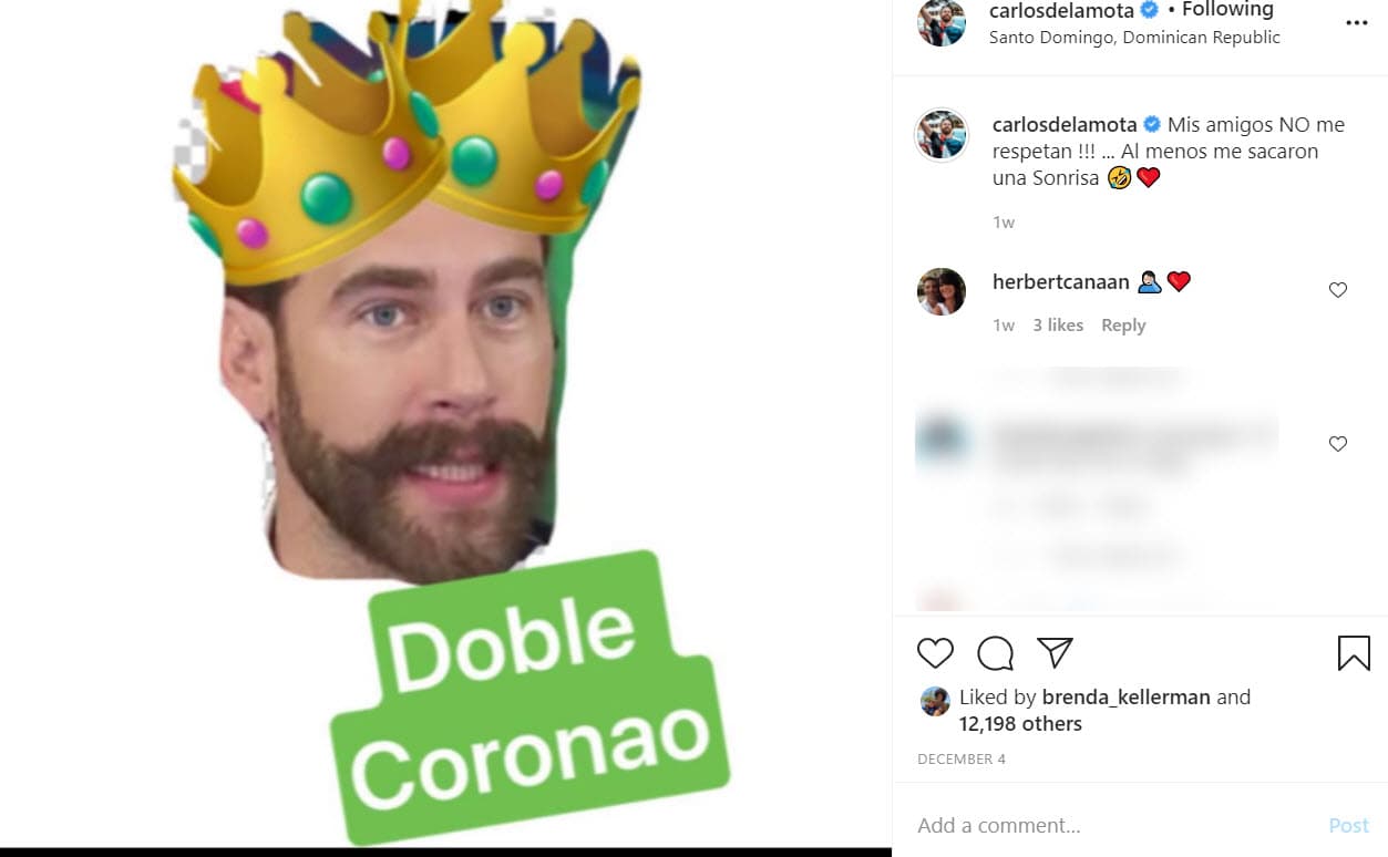 El actor de 
<b>Tres Veces Ana</b> combatió esta segunda reinfección con buen humor y lo evidenció con este meme que publicó el 4 de diciembre. 
<br>