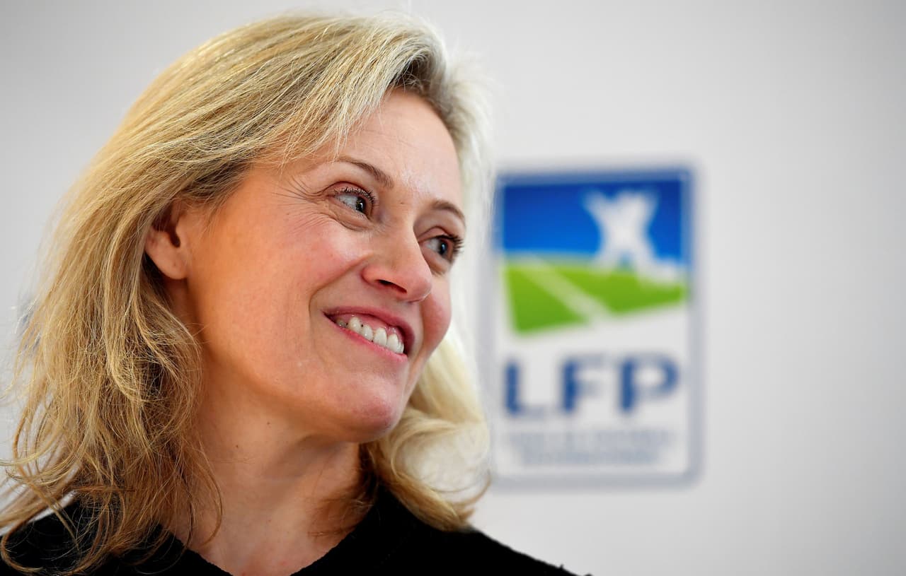 New president of the French Professionnal Football League Nathalie Boy De La Tour looks on during a press conference in Paris on November 11, 2016. Nathalie Boy De La Tour was elected presidente of the professional football league, becoming the first woman at the head of the League. / AFP / FRANCK FIFE (Photo credit should read FRANCK FIFE/AFP/Getty Images)